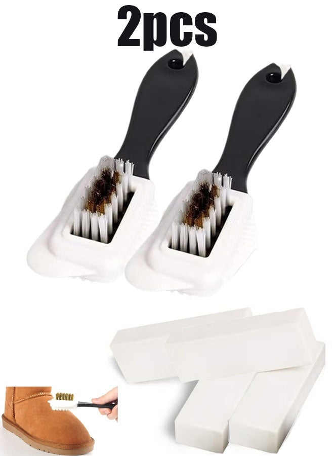 إيليلي طقم تنظيف أحذية سويدي احترافي مكون من قطعتين، فرشاة رباعية الاتجاهات للجلد السويدي والنوبوك مع 4 ممحاة إضافية، للأحذية والأحذية الطويلة - Image 1