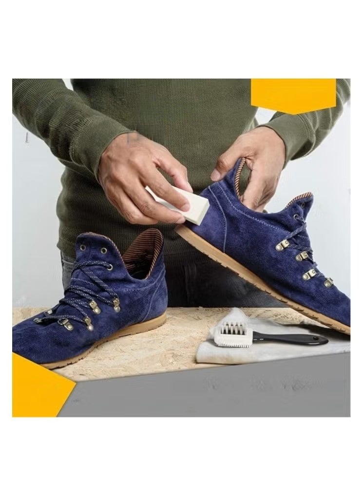 إيليلي طقم تنظيف أحذية سويدي احترافي مكون من قطعتين، فرشاة رباعية الاتجاهات للجلد السويدي والنوبوك مع 4 ممحاة إضافية، للأحذية والأحذية الطويلة - Image 3