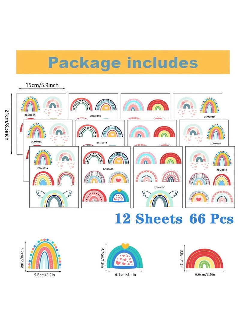 66 Pcs Colorful Boho Rainbow Wall Stickers - 12 Sheets Removable Vinyl Decals for Kids Nursery, Living Room, Bedroom & Closet Decor - Image 4