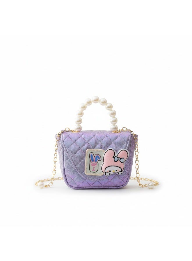 KANAZ Mini Double Teddy Girls' Handbag - Quilted Design with Elegant Pearl Handle - Model R3519 Mini Double Teddy mouve - Image 3