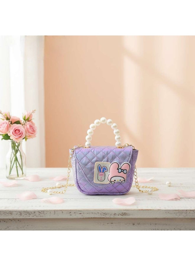 KANAZ Mini Double Teddy Girls' Handbag - Quilted Design with Elegant Pearl Handle - Model R3519 Mini Double Teddy mouve - Image 4