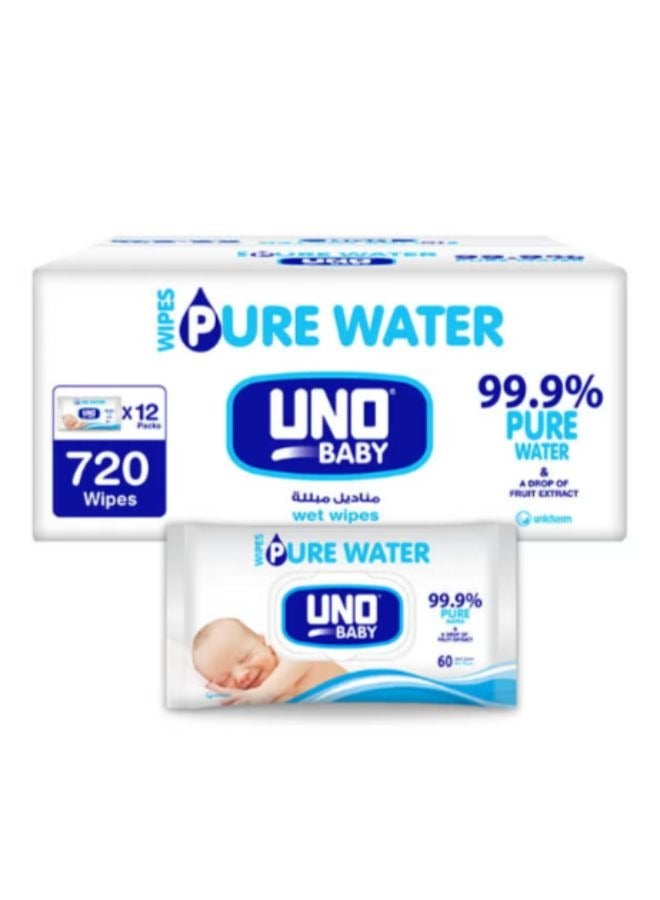 مناديل مبللة للأطفال بماء نقي بنسبة 99.9%، عبوة من 720 منديل - Image 1
