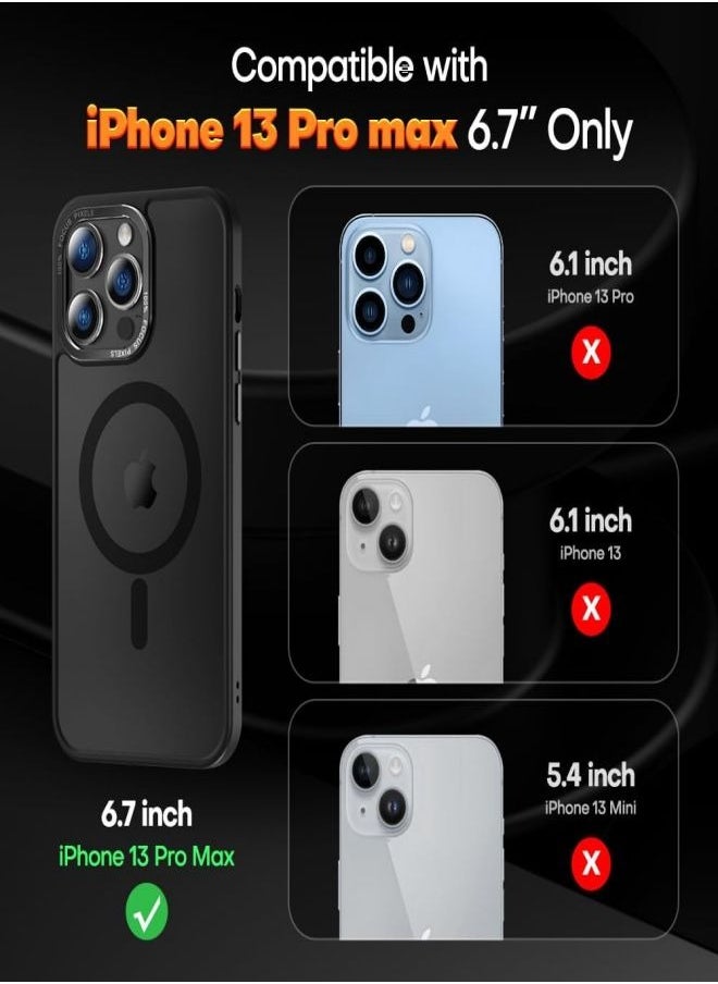 ESCASE - Magnetic Case for iPhone 13 Pro Max, Compatible with MagSafe Shockproof Protection Cover, Translucent Matte Phone Case with Strong Magnet, Slim Case for Apple 13 Pro Max 6.7 Inch (2021)-Black - Image 1