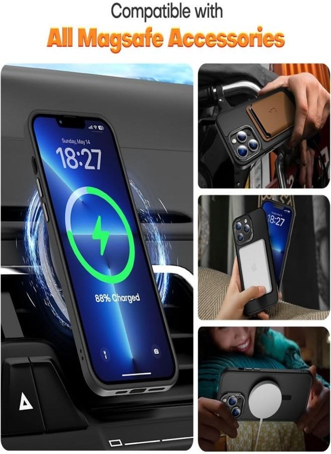 ESCASE - Magnetic Case for iPhone 13 Pro Max, Compatible with MagSafe Shockproof Protection Cover, Translucent Matte Phone Case with Strong Magnet, Slim Case for Apple 13 Pro Max 6.7 Inch (2021)-Black - Image 1