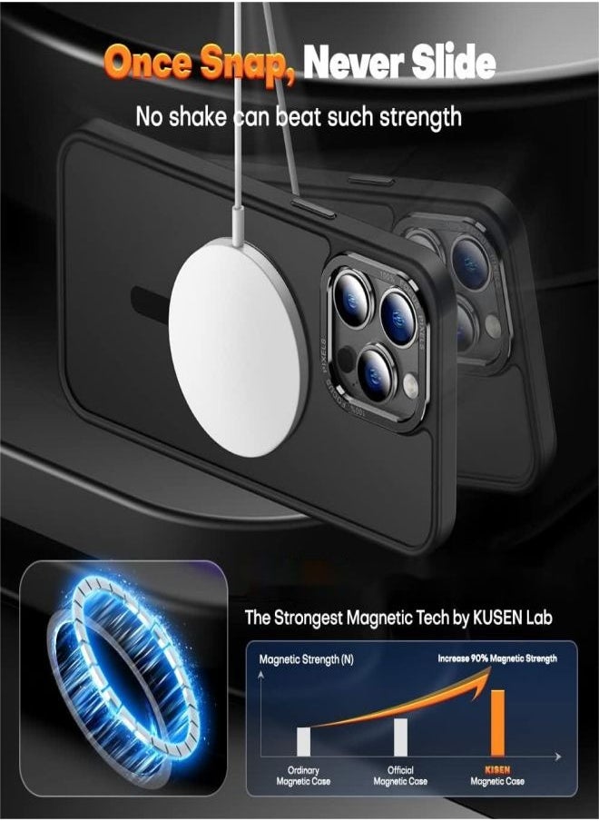 ESCASE - Magnetic Case for iPhone 13 Pro Max, Compatible with MagSafe Shockproof Protection Cover, Translucent Matte Phone Case with Strong Magnet, Slim Case for Apple 13 Pro Max 6.7 Inch (2021)-Black - Image 1
