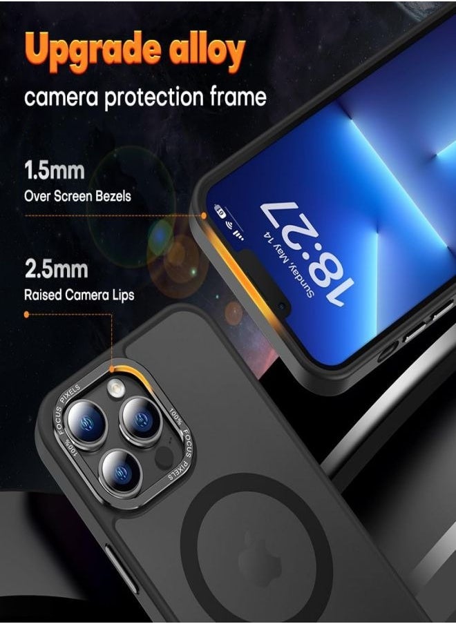 ESCASE - Magnetic Case for iPhone 13 Pro Max, Compatible with MagSafe Shockproof Protection Cover, Translucent Matte Phone Case with Strong Magnet, Slim Case for Apple 13 Pro Max 6.7 Inch (2021)-Black - Image 1