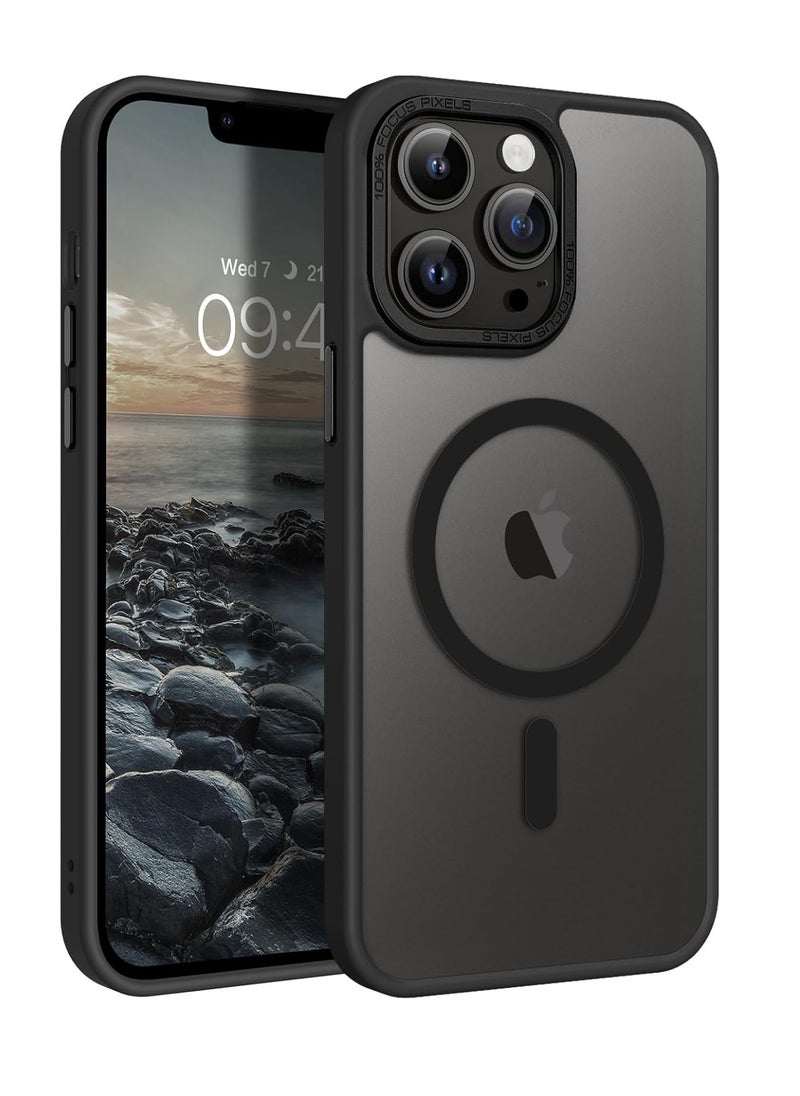 ESCASE - Magnetic Case for iPhone 13 Pro Max, Compatible with MagSafe Shockproof Protection Cover, Translucent Matte Phone Case with Strong Magnet, Slim Case for Apple 13 Pro Max 6.7 Inch (2021)-Black - Image 1