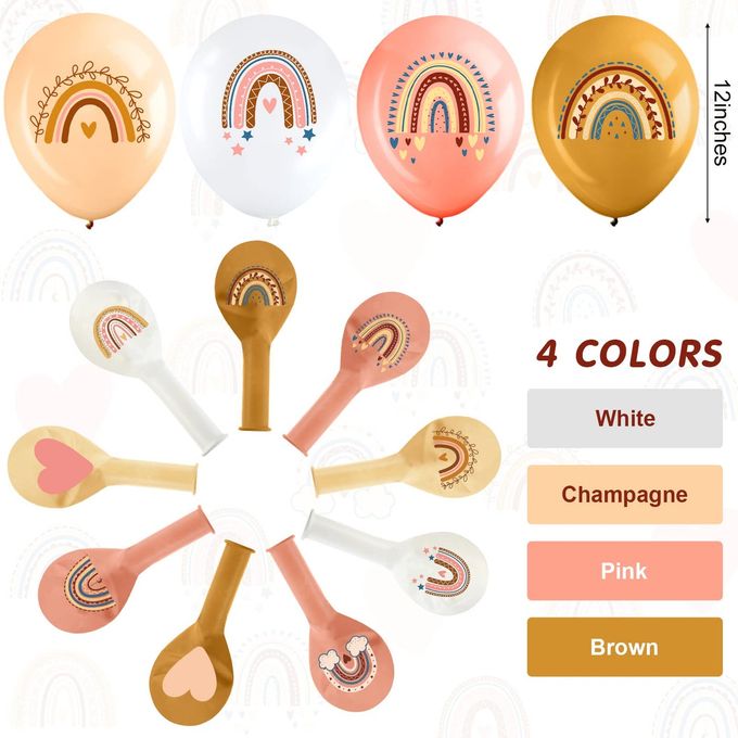 Zomiboo 45 Pcs Boho Rainbow Balloons 9 Styles Baby Shower Party Decorations Rainbow Heart Latex Balloons Bohemian Theme Decor for Valentine's Day Neutral Happy Birthday Wedding Supplies - Image 5