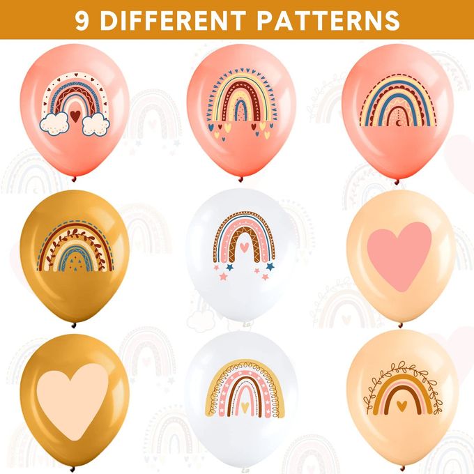 Zomiboo 45 Pcs Boho Rainbow Balloons 9 Styles Baby Shower Party Decorations Rainbow Heart Latex Balloons Bohemian Theme Decor for Valentine's Day Neutral Happy Birthday Wedding Supplies - Image 3