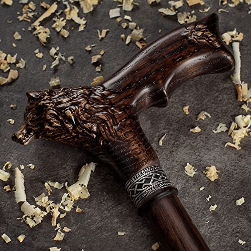 Asterom Walking Cane Handmade Wolf Cane Cool Walking Canes for Men and Women Wooden Carved Unique Walking Sticks for Men Seniors 35 Inch - Image 5