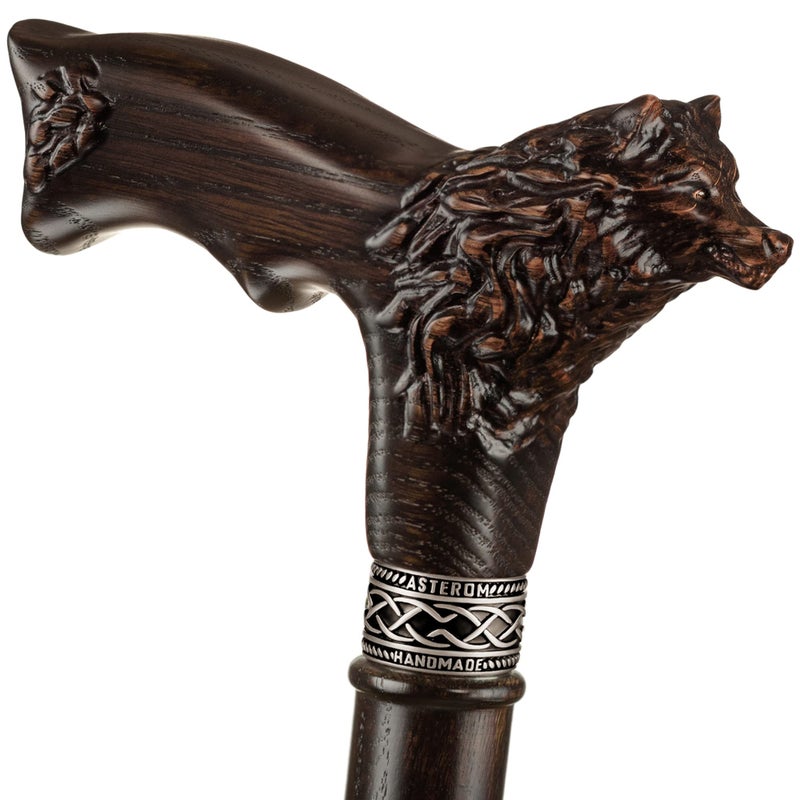 Asterom Walking Cane Handmade Wolf Cane Cool Walking Canes for Men and Women Wooden Carved Unique Walking Sticks for Men Seniors 35 Inch - Image 3