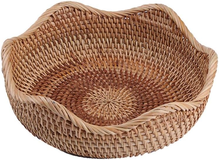 Azonee Hand-woven Basket, Handmade Rattan Round Fruit Basket Round Serving Tray Fruit Bowl, Bread Basket, Food Storage Bowl, Snack Serving Bowl Boho Home Décor Display Tray (8.7 Inch) - Image 1