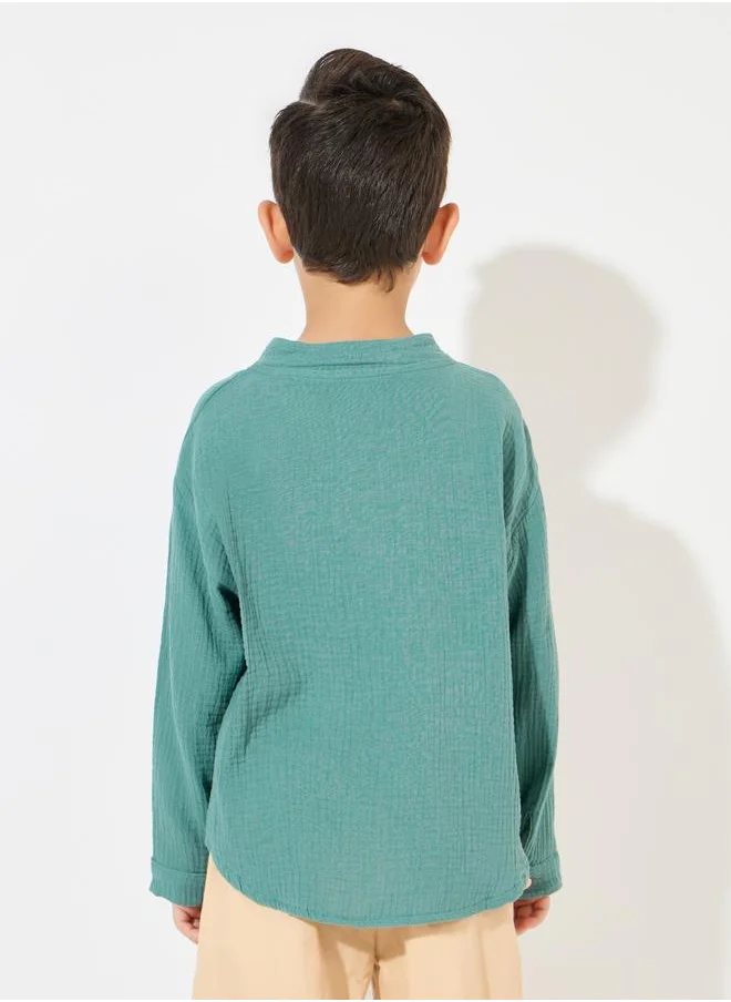 Styli Button Front Stand Collar Shirt
