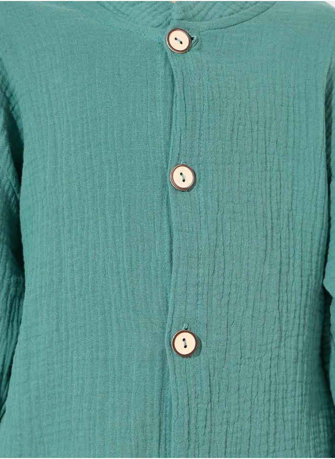 Styli Button Front Stand Collar Shirt