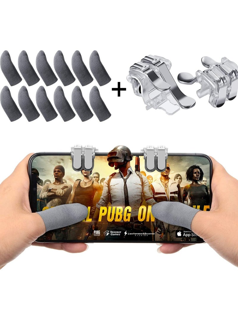 Oasisgalore 12Pcs Anti-Sweat Gaming Finger Sleeves with 2Pcs Mobile L1R1 Game Triggers for Phone Games  - Image 1