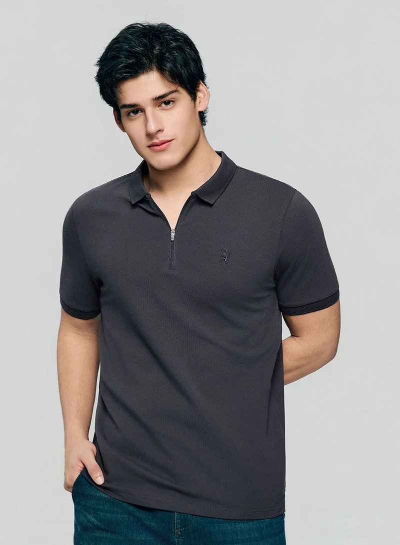 Men's Slim Fit Small Lion Zipper Polo
