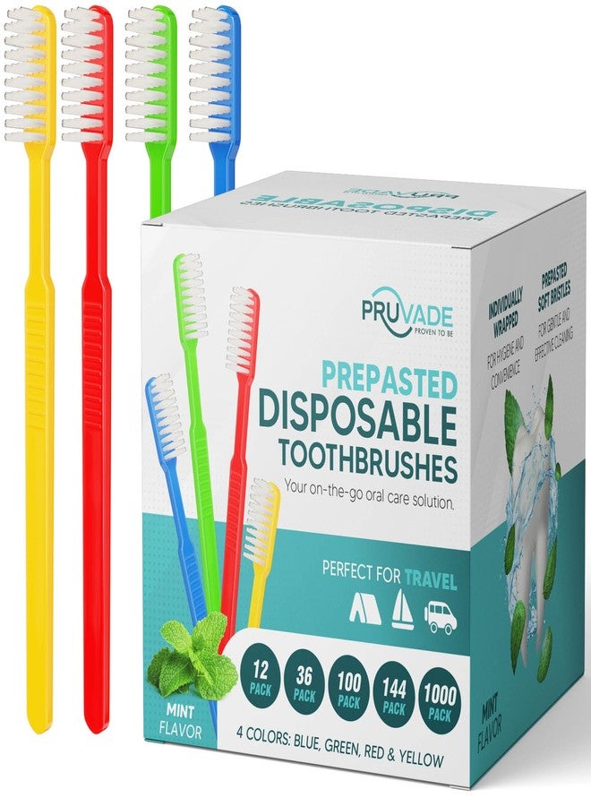 PRUVADE 36 Pack Disposable Toothbrushes with Toothpaste, Built In - Prepasted Toothbrushes Individually Wrapped | Single Use Waterless Tooth Brush with Soft Bristles for Airbnb, Hotel, Camping, Travel - Image 1
