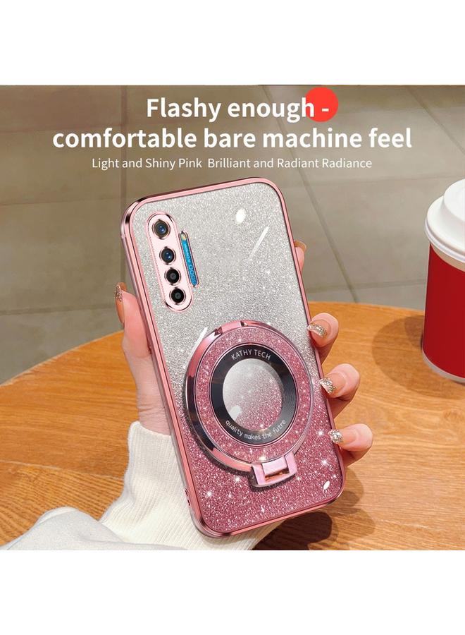 S-TOP Case For Realme XT Plated Gradient Glitter Round Holder TPU Phone Case - Image 3