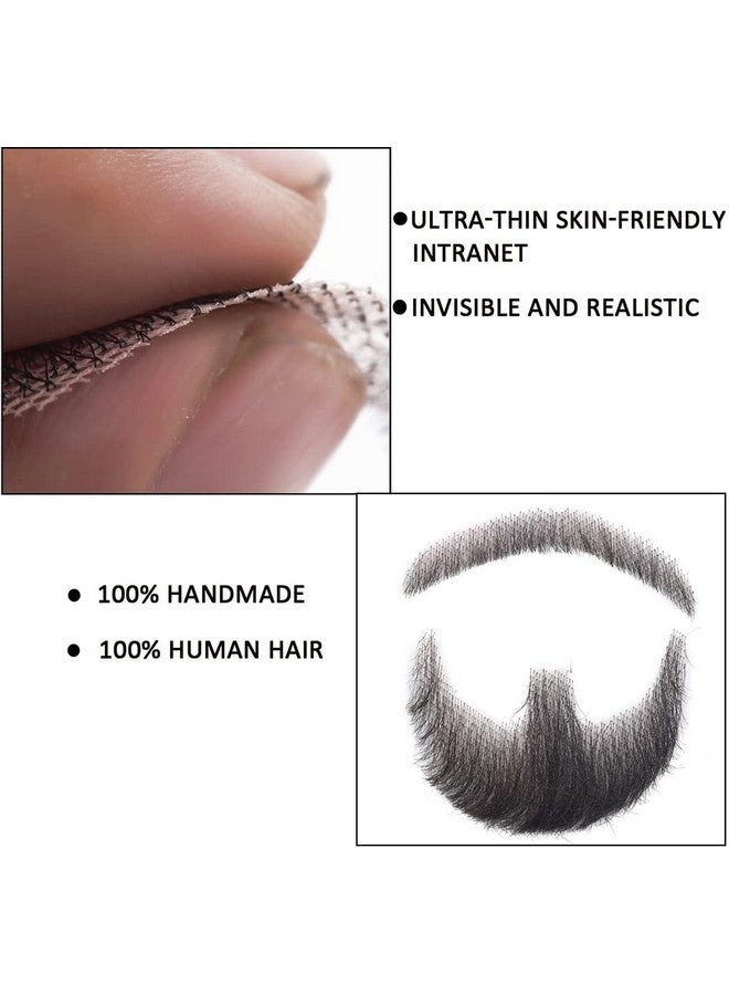 Fake Mustache Realistic Beard 100% Human Hair Full Hand Tied Facial Hair Black Goatee False Beards Lace Invisible Fake Mustache For Entertainment Drama Party Movie Makeup