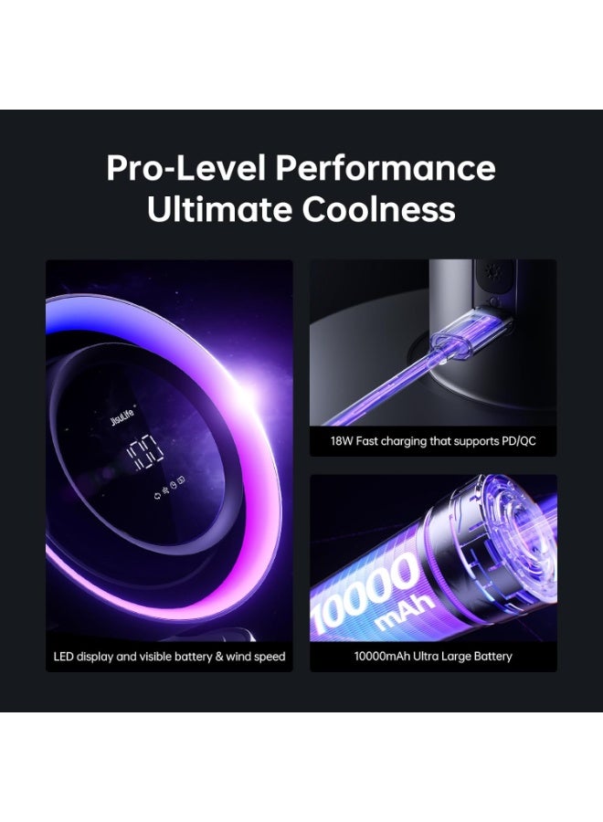 JisuLife Pro3 Portable Bladeless Table Fan 10000mAh Rechargeable USB Desk Fan, Ultra Quiet Personal Cooling Fan with Long Battery Life, Adjustable Airflow, Lightweight Fan for Office, Home, Bedroom, Travel, Camping & UAE Summer - Dark Grey - Image 3