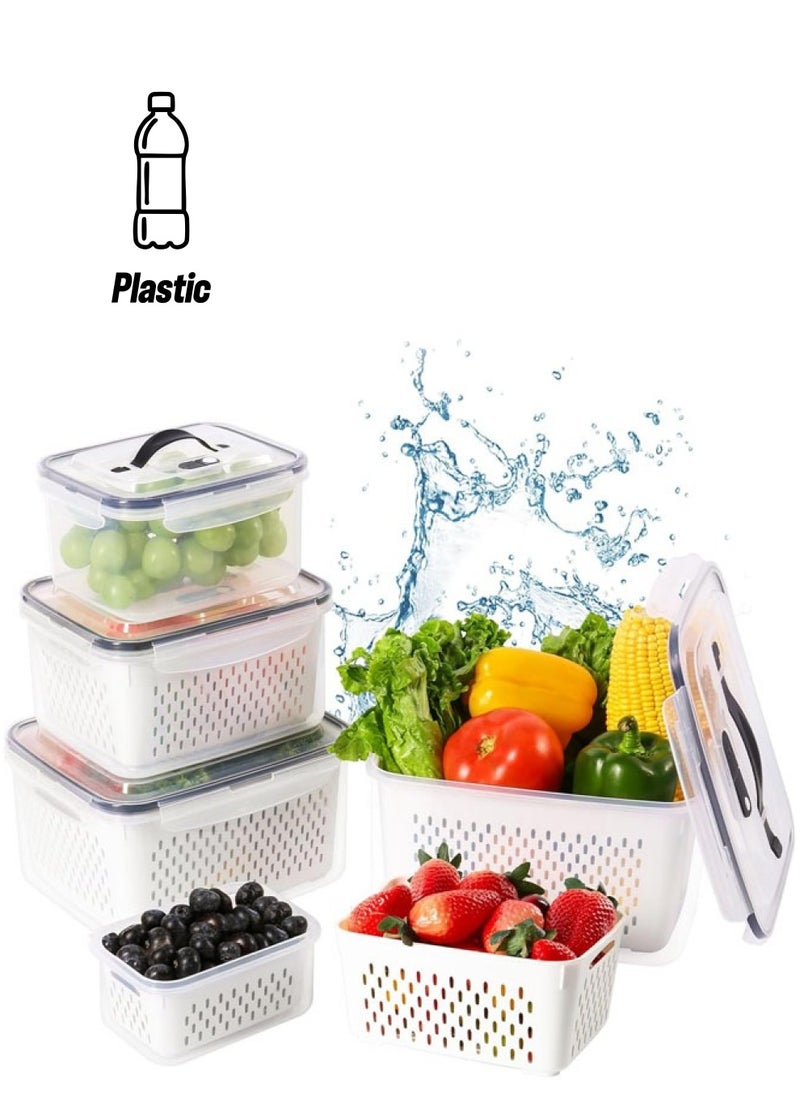 Hihonor - 5 PCS Fruit Storage Containers for Fridge, Produce Vegetable Saver Container with Lid Colander Vent Handle, BPA-Free, Keep Fruits, Veggie, Food, Meat Fresh - Image 1