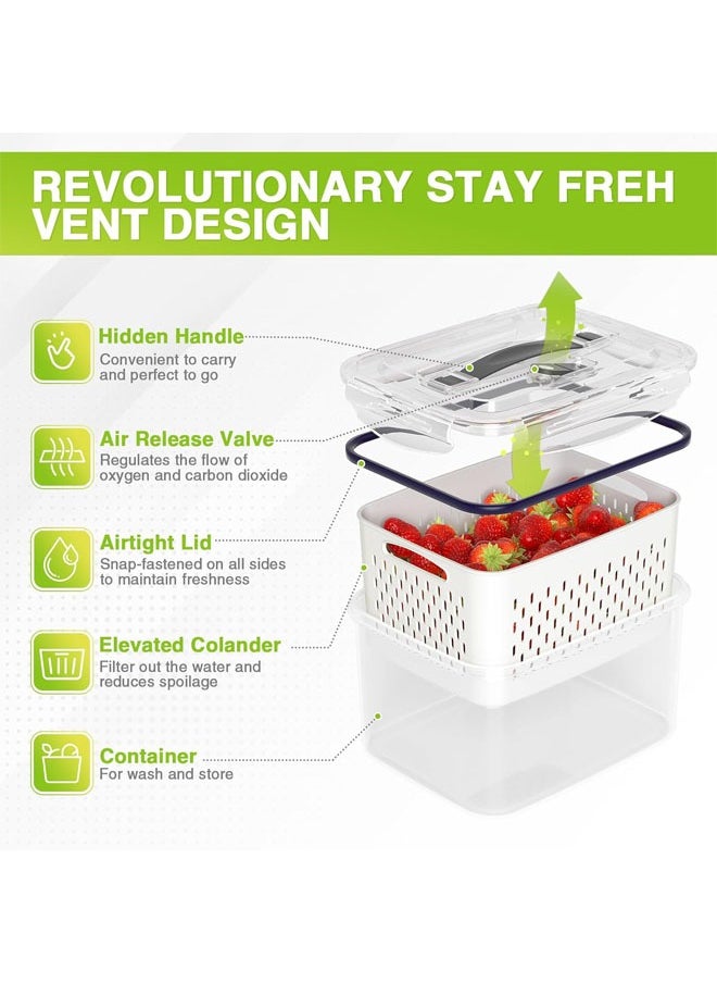 Hihonor - 5 PCS Fruit Storage Containers for Fridge, Produce Vegetable Saver Container with Lid Colander Vent Handle, BPA-Free, Keep Fruits, Veggie, Food, Meat Fresh - Image 1