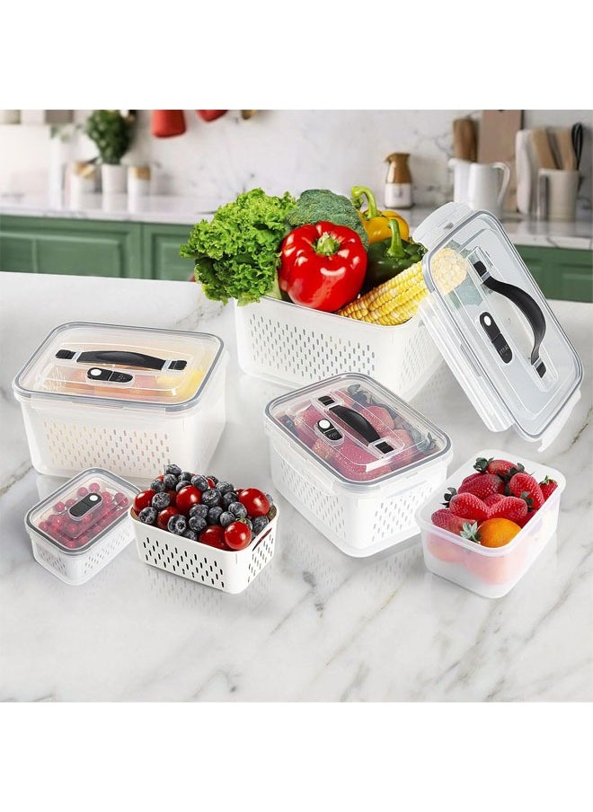 Hihonor - 5 PCS Fruit Storage Containers for Fridge, Produce Vegetable Saver Container with Lid Colander Vent Handle, BPA-Free, Keep Fruits, Veggie, Food, Meat Fresh - Image 1