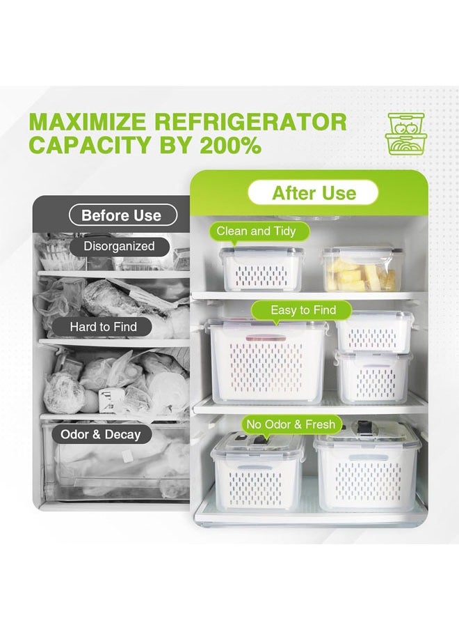 Hihonor - 5 PCS Fruit Storage Containers for Fridge, Produce Vegetable Saver Container with Lid Colander Vent Handle, BPA-Free, Keep Fruits, Veggie, Food, Meat Fresh - Image 1