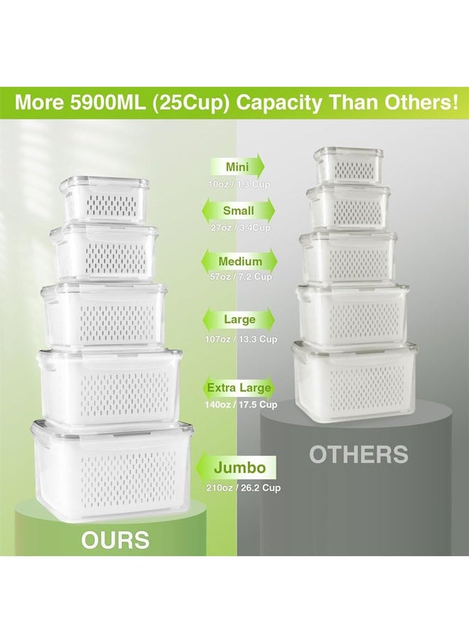 Hihonor - 5 PCS Fruit Storage Containers for Fridge, Produce Vegetable Saver Container with Lid Colander Vent Handle, BPA-Free, Keep Fruits, Veggie, Food, Meat Fresh - Image 1