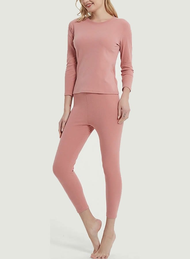 Nanjiren Round Neck Double-Sided Wool Warm Pajama Set For Women's Autumn Clothes And Pants Cold Weather Warm Underwear In Water Red - Image 3