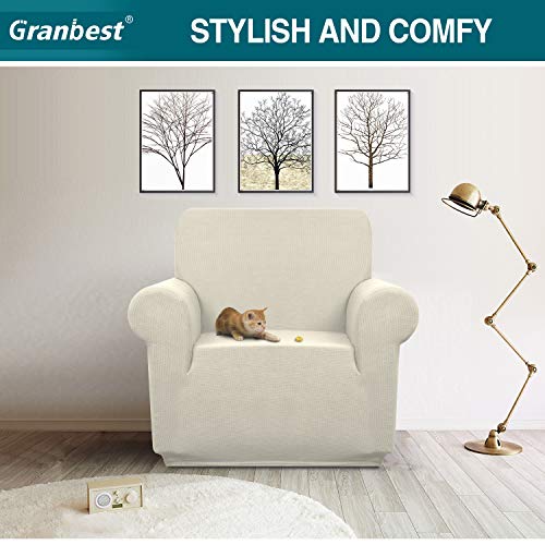 Granbest Premium Waterproof Sofa Cover High Stretch Couch Slipcover Super Soft Fabric Couch Cover Beige Small - Image 3