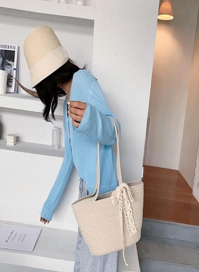 DYARCHY Stylish Women's Straw & Polyester Tote Handbag Ribbon Attached With Bag for Office, Travel, Vacations & Shopping - Image 3