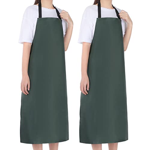 Gotega 2 Pack Waterproof Rubber Vinyl Apron 40 Inch Light Duty Model Chemical Resistant Work Apron Clothes Durable Extra Long Black with Adjustable Bib Apron for Dishwashing Lab Work Butcher Cleaning Green - Image 1