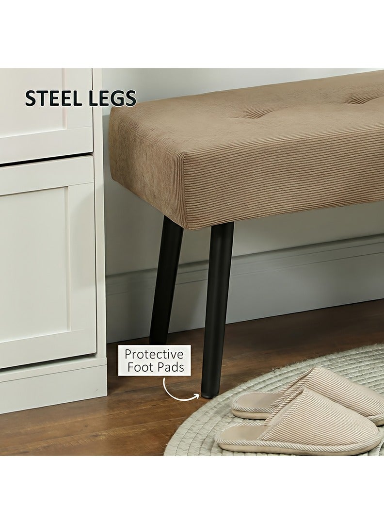 إي سمارت 100سم - مقعد عثماني بتصميم عصري مبطن من قماش مخملي مضلع - مقعد بنهاية السرير، مقعد تغيير الأحذية، مقعد لغرفة النوم والمعيشة ومدخل المنزل والردهة، بني - Image 5