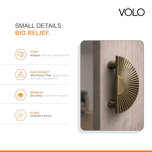 VOLO Heavy Duty Antique Brass Door Handle – Premium 4 Inch Pull Handle for Main Door, Glass Door, Cabinets & Wardrobes | Model S-615, 96 MM Size, Pack of 2 Pieces with Screws - Image 3