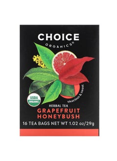 Choice Organic Teas Choice Organic Teas, Herbal Tea, Grapefruit Honeybush, Caffeine Free, 16 Tea Bags, 1.02 oz (29 g)  - Image 1