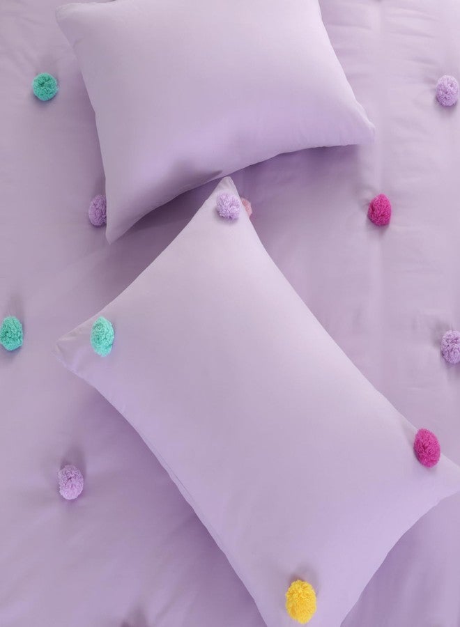HOMBYS Pom Poms Bedding Comforter Set for Girls, 5 Piece Purple Boho Kids Comforter Set for All Season，Twin/Twin XL Size - Image 5