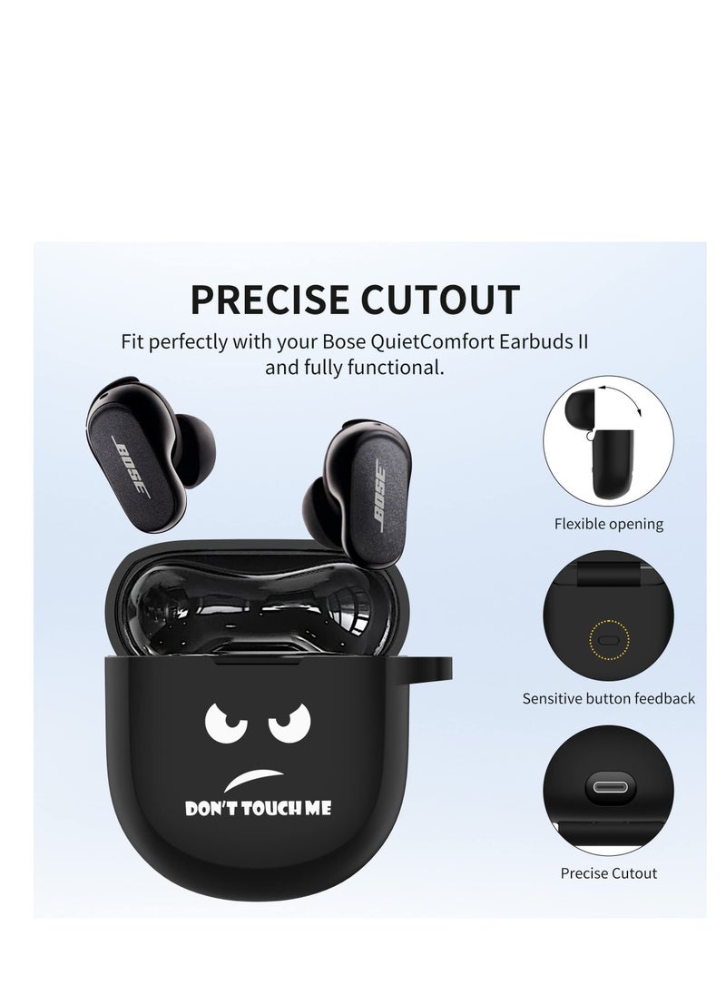 Excefore Silicone Case for Bose QuietComfort Earbuds II 2022, Silicone Scratch Proof & Shockproof Protective Skin Sleeve Cover, Exquisite Funny Print Accessories with Keychain (Black)  - Image 2