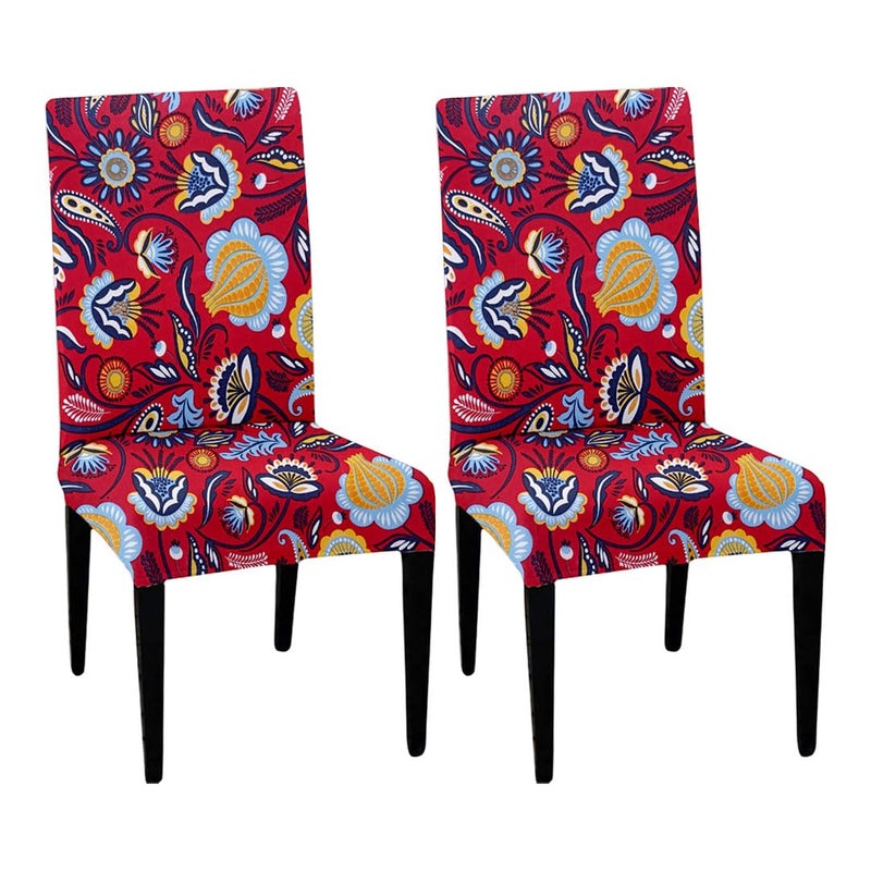 HOTKEI Pack of 4 Red Floral Print 200 GSM Elastic Stretchable Dining Table Chair Seat Cover Protector Slipcover for Dining Table Chair Covers Stretchable 1 Piece Set of 4 Seater - Image 5