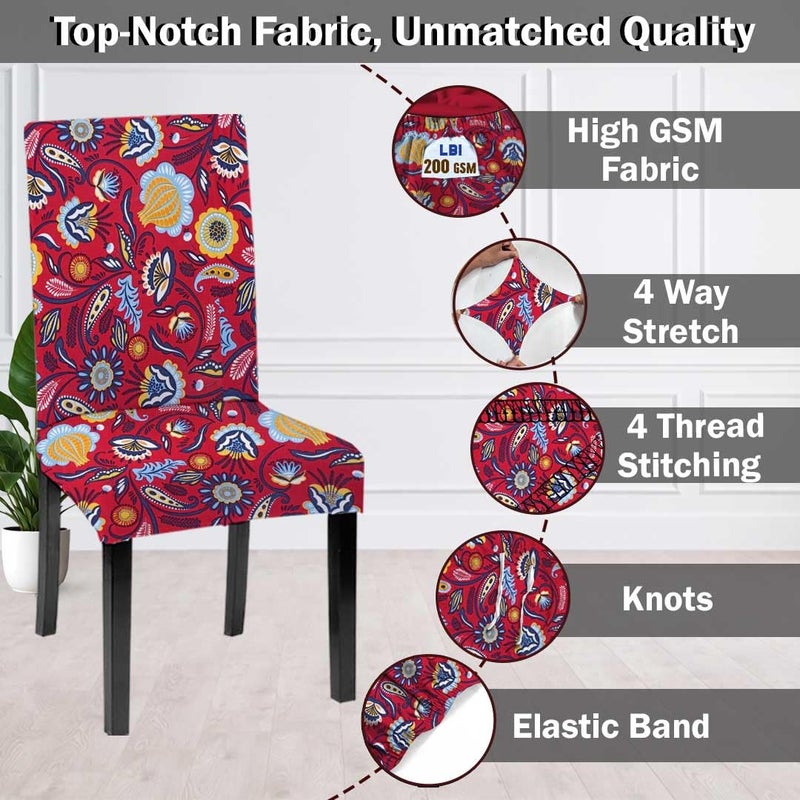 HOTKEI Pack of 4 Red Floral Print 200 GSM Elastic Stretchable Dining Table Chair Seat Cover Protector Slipcover for Dining Table Chair Covers Stretchable 1 Piece Set of 4 Seater - Image 4