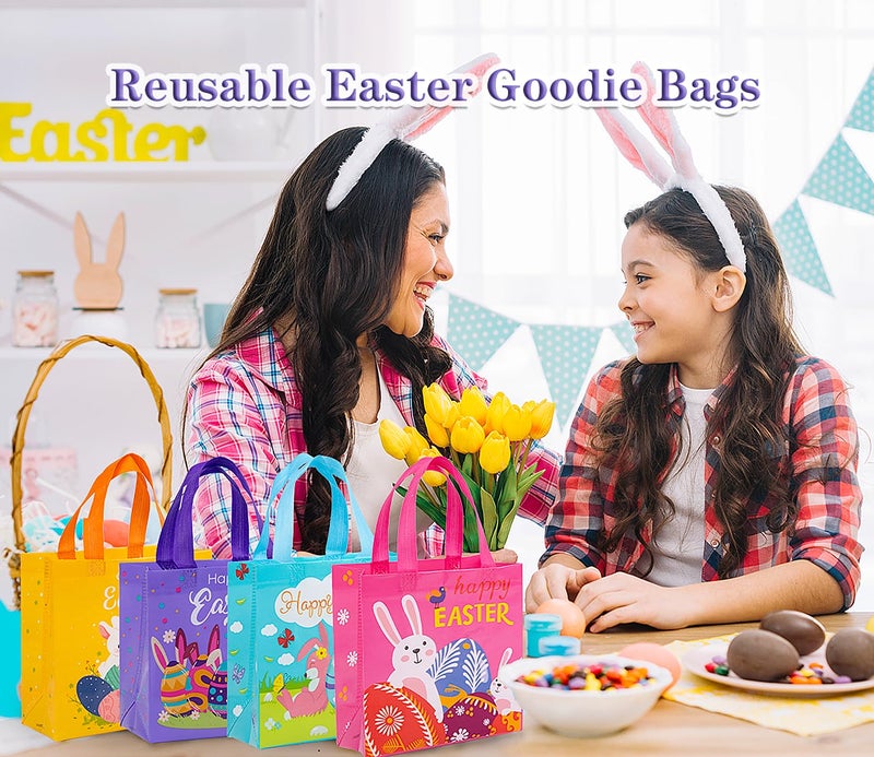 Jaywayang 4Pcs Easter Non-woven Bags with Handle, Happy Easter Gift Bags, Reusable Goodie Bags for Kids, Rabbit Bunny Treat Bags, Party Supplies. - Image 5
