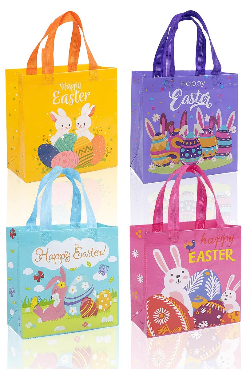 Jaywayang 4Pcs Easter Non-woven Bags with Handle, Happy Easter Gift Bags, Reusable Goodie Bags for Kids, Rabbit Bunny Treat Bags, Party Supplies. - Image 1