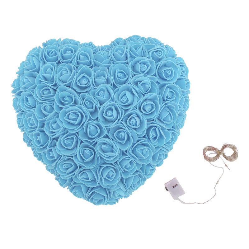 Foam Fake Roses Handcrafted Romantic Decorative Heart Shape Artificial Roses with String Light for Bedroom Wedding Blue - Image 1