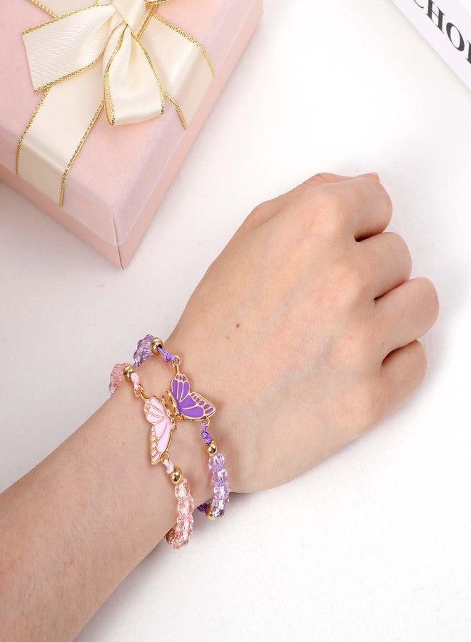 simarro 2pcs Matching Bracelets, Butterfly Friendship Bracelets Adjustable Strand Best Friends Bracelet, Handmade Charm Couples Jewelry Gifts for Women Couples Friend (Pink + Purple) - Image 4