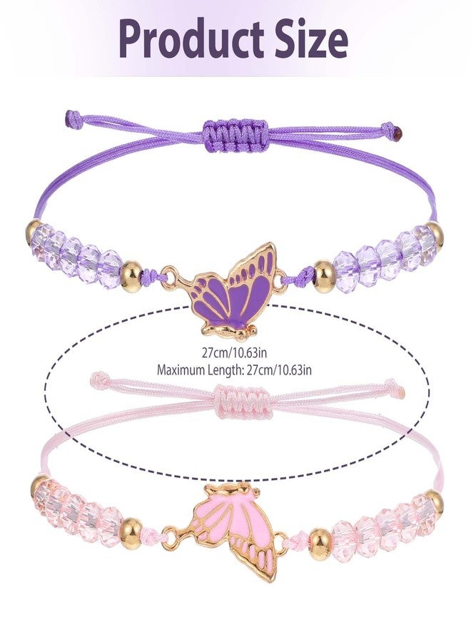 simarro 2pcs Matching Bracelets, Butterfly Friendship Bracelets Adjustable Strand Best Friends Bracelet, Handmade Charm Couples Jewelry Gifts for Women Couples Friend (Pink + Purple) - Image 2