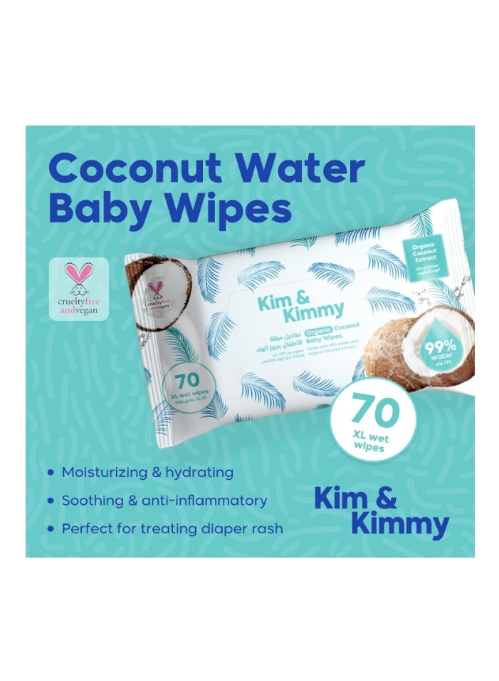Kim & Kimmy Coconut Water Based Wipes - 4 x Pack of 70 (280 Count) - Organic Coconut Extract - Extra Large for Treating Diaper Rash - Image 2