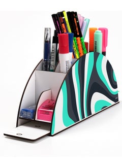 KutuTR Wooden Vip Waves Rainbow Ruler Desktop Pen Holder Organizer with Mounted Box  - Image 1