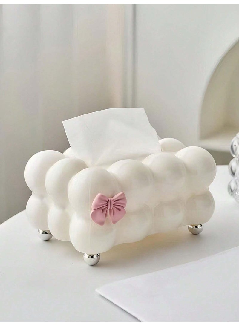 Elegant Bubble Cloud Tissue Box Holder – Lovable Bow-adorned Design - Image 3