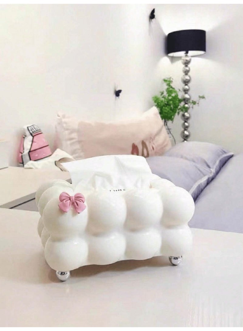Elegant Bubble Cloud Tissue Box Holder – Lovable Bow-adorned Design - Image 2