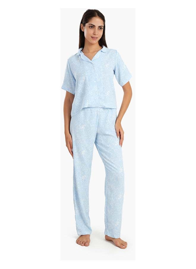 Carina - Blue Self Pattern Pyjama Set - Image 1